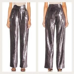 Retrofete Sequin High Rise Trouser Pants In Gunmetal Size S